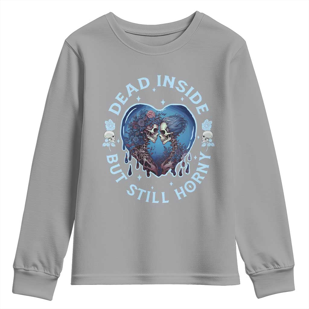 Lesbian Skeleton Couple Valentine's Day Youth Sweatshirt Dead Inside But Still Horny TS09 Sport Gray Print Your Wear