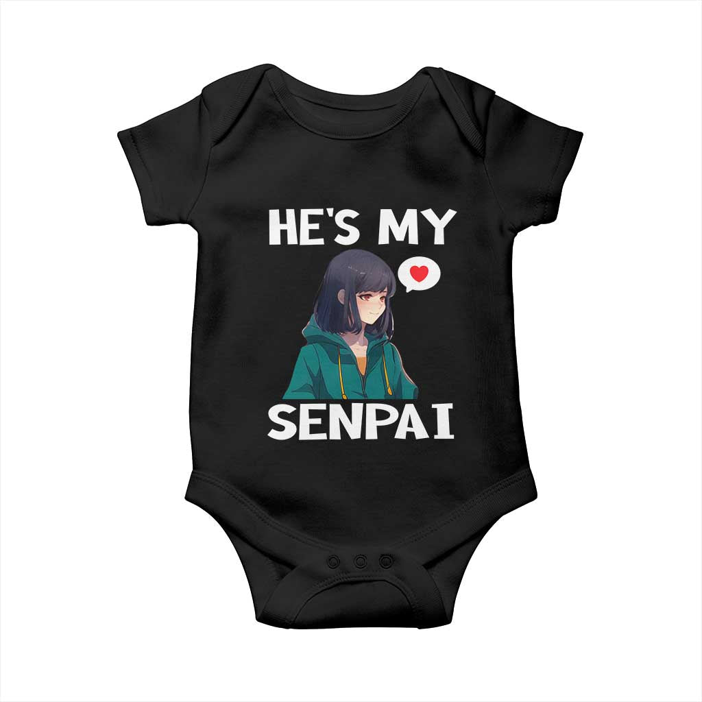Valentine's Day Couple Matching Baby Onesie He's My Senpai Funny Anime Girlfriend TS09 Black Print Your Wear