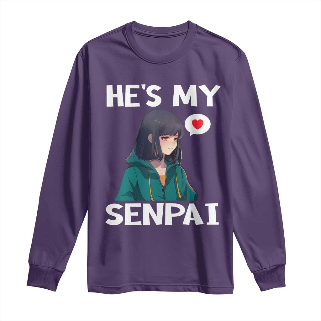 Valentine's Day Couple Matching Long Sleeve Shirt He's My Senpai Funny Anime Girlfriend TS09 Purple Print Your Wear
