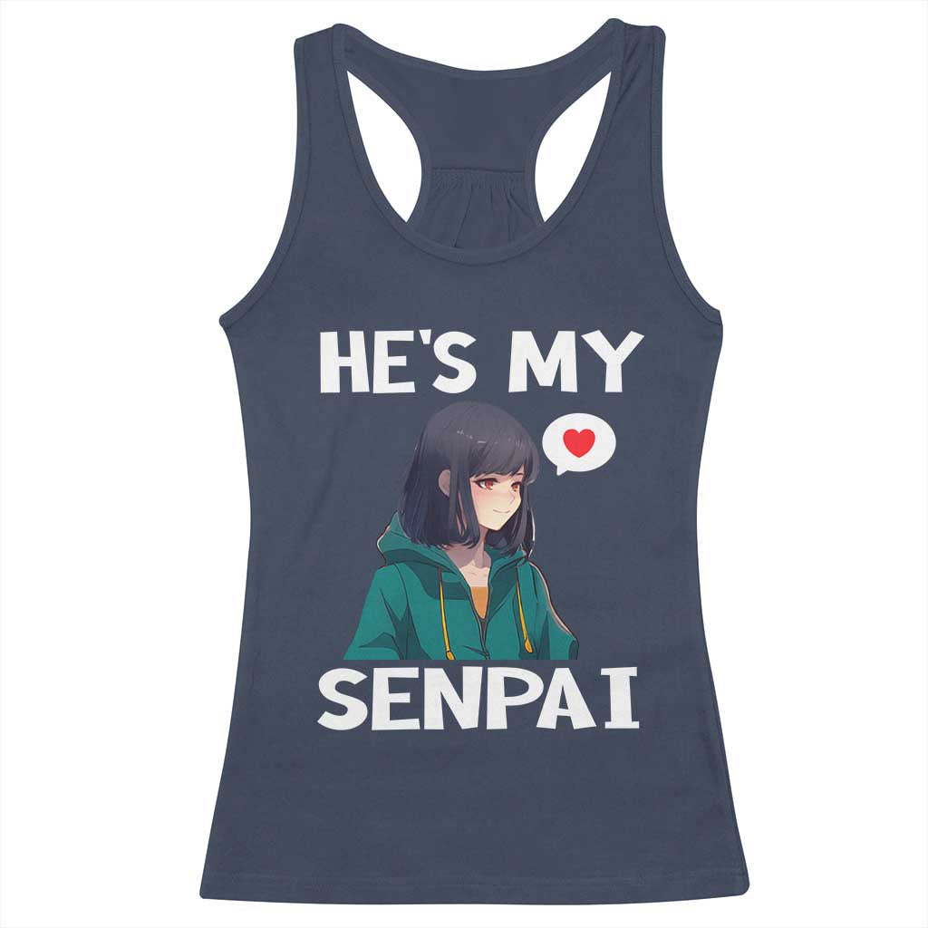 Valentine's Day Couple Matching Racerback Tank Top He's My Senpai Funny Anime Girlfriend TS09 Navy Print Your Wear