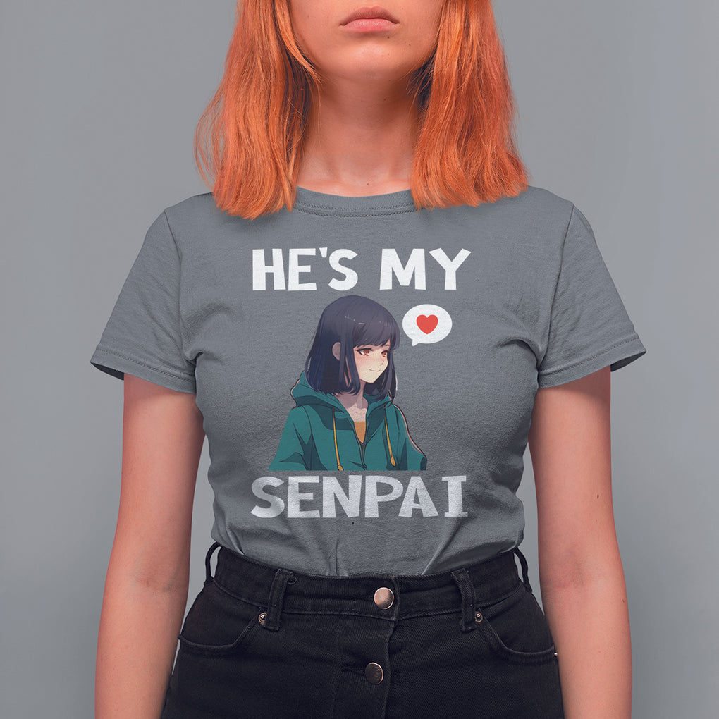 Valentine's Day Couple Matching T Shirt For Women He's My Senpai Funny Anime Girlfriend TS09 Charcoal Printyourwear