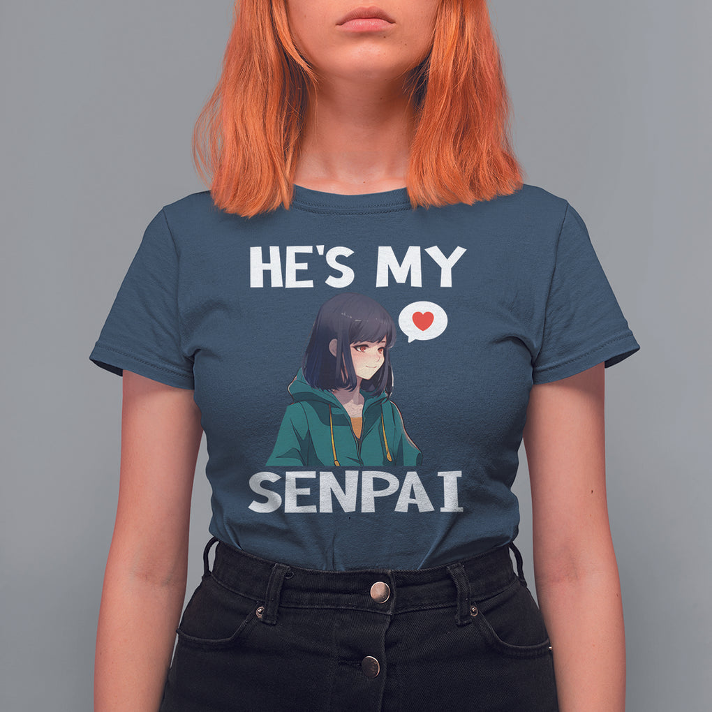 Valentine's Day Couple Matching T Shirt For Women He's My Senpai Funny Anime Girlfriend TS09 Navy Printyourwear