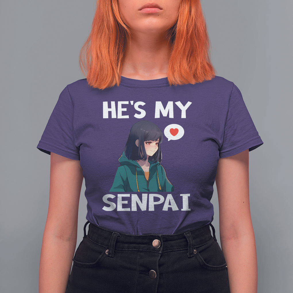 Valentine's Day Couple Matching T Shirt For Women He's My Senpai Funny Anime Girlfriend TS09 Purple Printyourwear