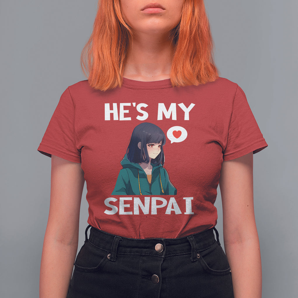 Valentine's Day Couple Matching T Shirt For Women He's My Senpai Funny Anime Girlfriend TS09 Red Printyourwear