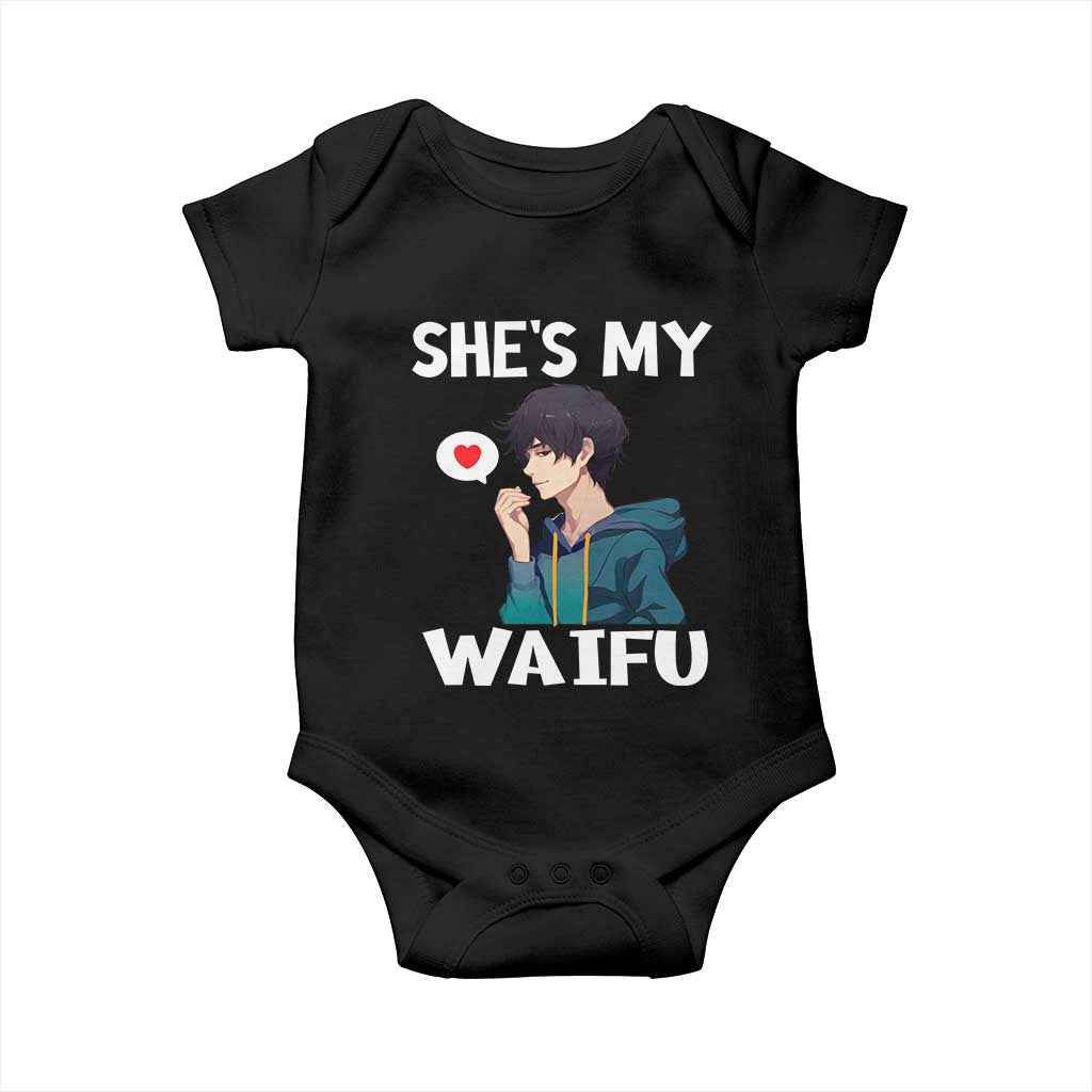 Valentine's Day Couple Matching Baby Onesie She's My Waifu Funny Anime Boyfriend TS09 Black Print Your Wear