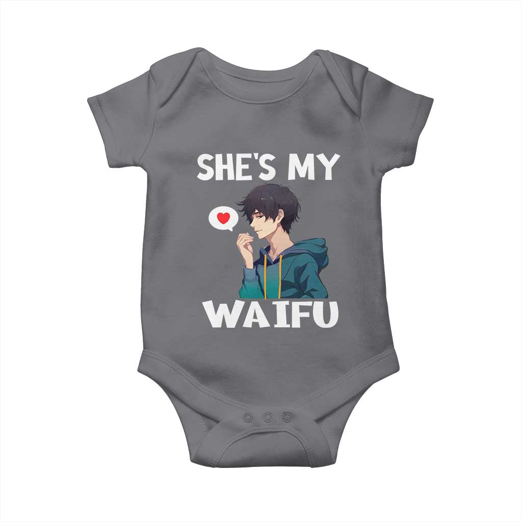 Valentine's Day Couple Matching Baby Onesie She's My Waifu Funny Anime Boyfriend TS09 Charcoal Print Your Wear