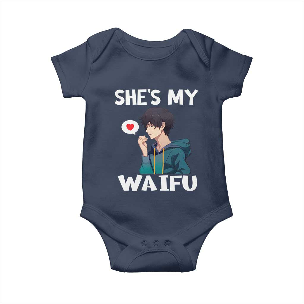 Valentine's Day Couple Matching Baby Onesie She's My Waifu Funny Anime Boyfriend TS09 Navy Print Your Wear