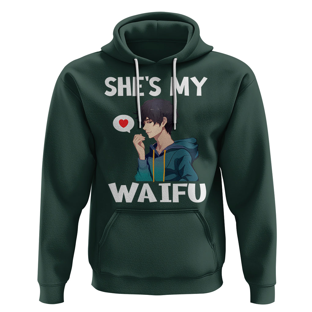 Valentine's Day Couple Matching Hoodie She's My Waifu Funny Anime Boyfriend TS09 Dark Forest Green Printyourwear