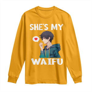 Valentine's Day Couple Matching Long Sleeve Shirt She's My Waifu Funny Anime Boyfriend TS09 Gold Print Your Wear