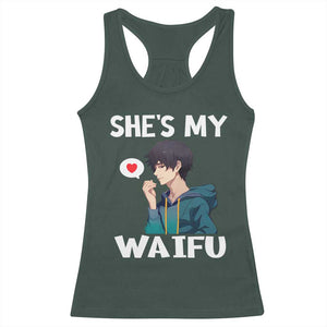 Valentine's Day Couple Matching Racerback Tank Top She's My Waifu Funny Anime Boyfriend TS09 Dark Forest Green Print Your Wear