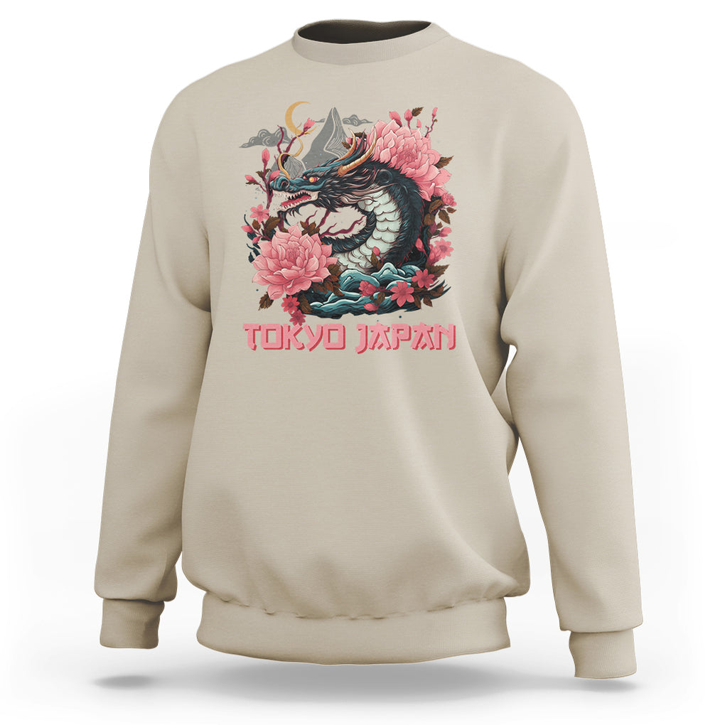 Tokyo Japan Dragon Sweatshirt Asian Inspired Retro Aesthetic Sakura Japanese Cherry Blossoms TS09 Sand Printyourwear