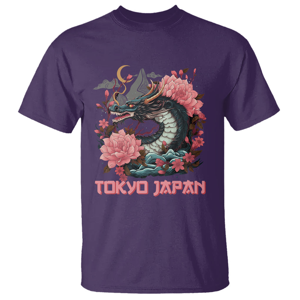 Tokyo Japan Dragon T Shirt Asian Inspired Retro Aesthetic Sakura Japanese Cherry Blossoms TS09 Purple Printyourwear