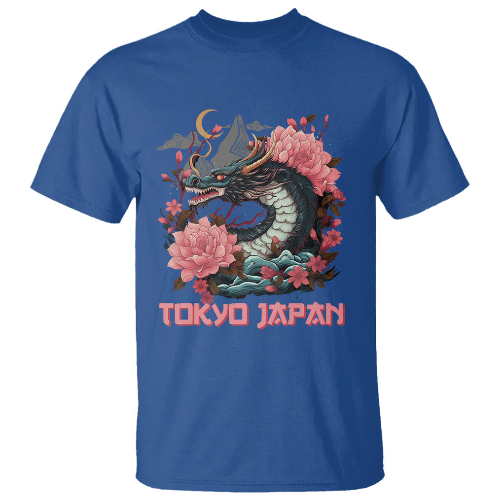 Tokyo Japan Dragon T Shirt Asian Inspired Retro Aesthetic Sakura Japanese Cherry Blossoms TS09 Royal Blue Printyourwear
