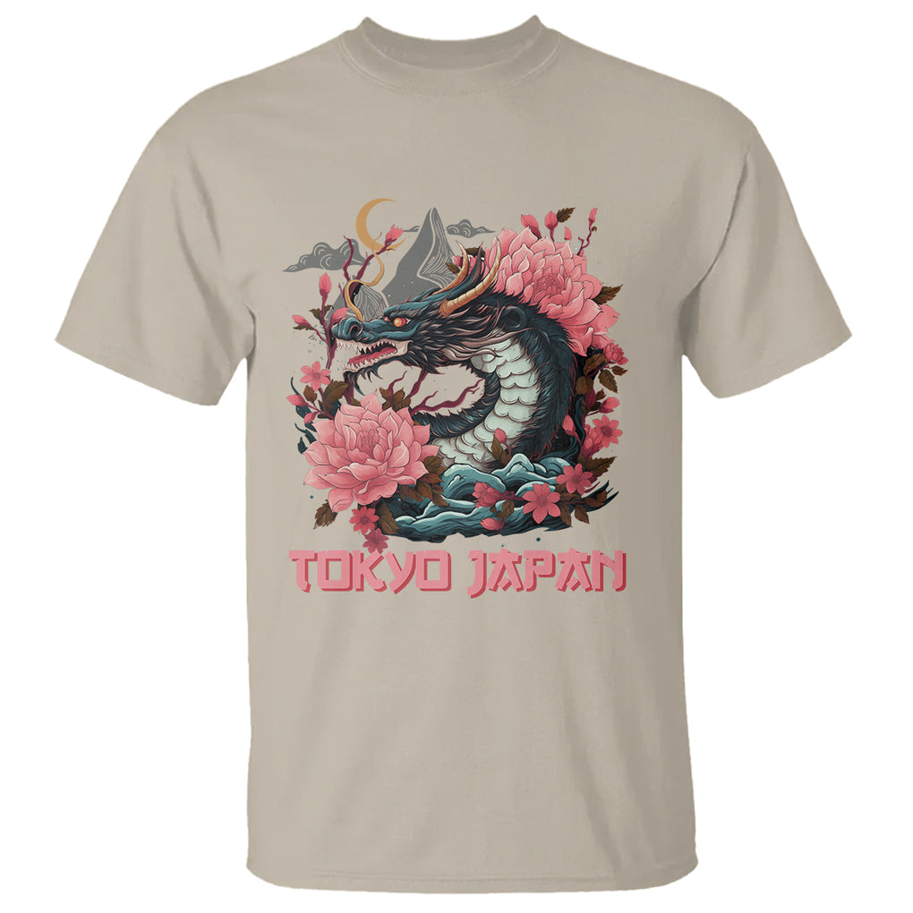 Tokyo Japan Dragon T Shirt Asian Inspired Retro Aesthetic Sakura Japanese Cherry Blossoms TS09 Sand Printyourwear