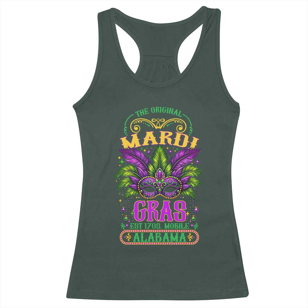 The Original Mardi Gras Mobile Alabama 1703 Racerback Tank Top TS09 Dark Forest Green Print Your Wear