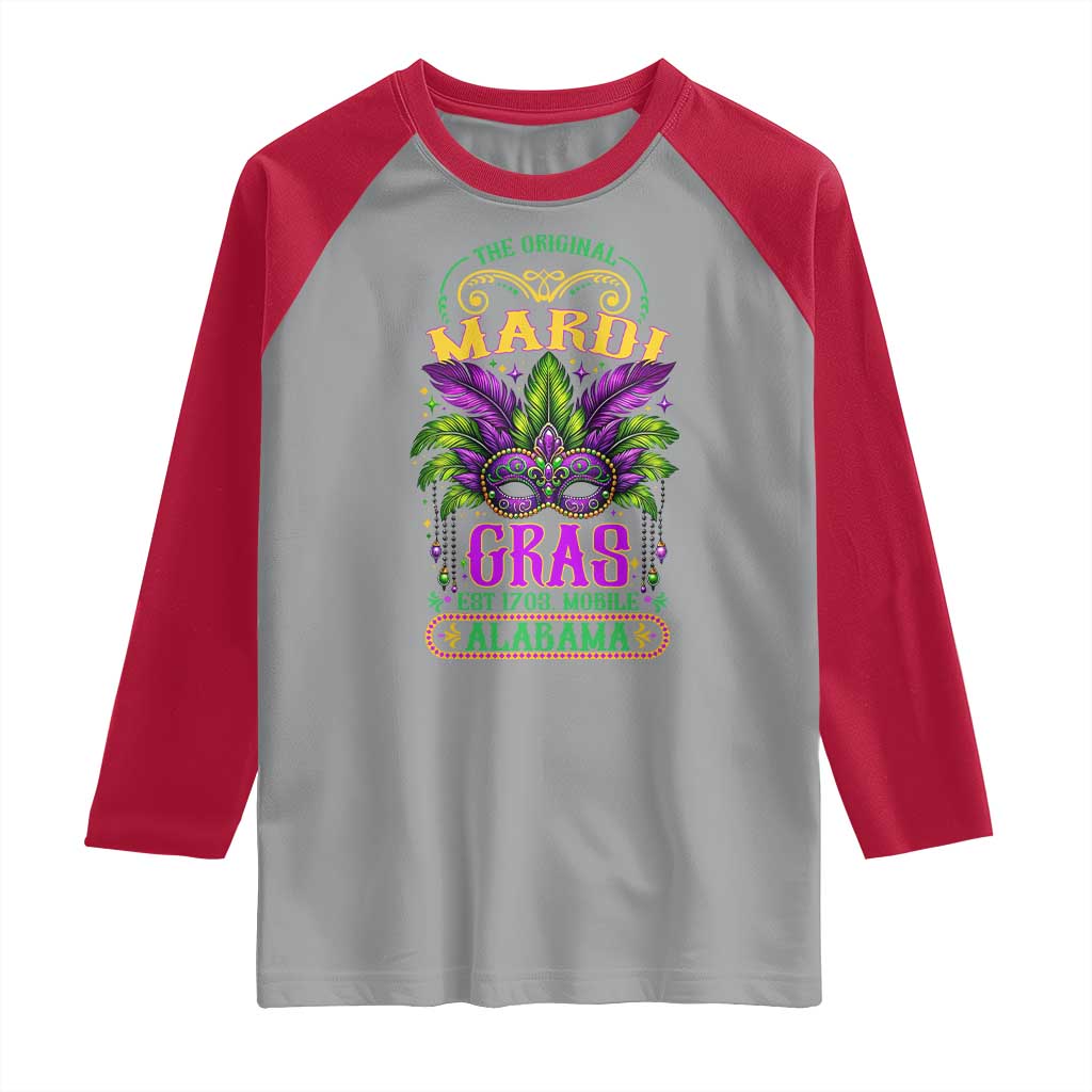 The Original Mardi Gras Mobile Alabama 1703 Raglan Shirt TS09 Sport Gray Red Print Your Wear