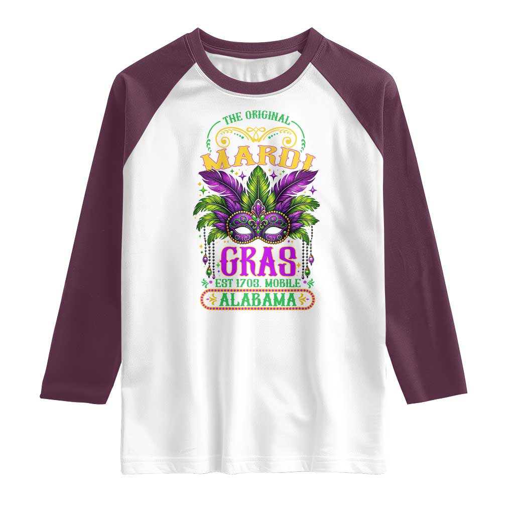 The Original Mardi Gras Mobile Alabama 1703 Raglan Shirt TS09 White Maroon Print Your Wear
