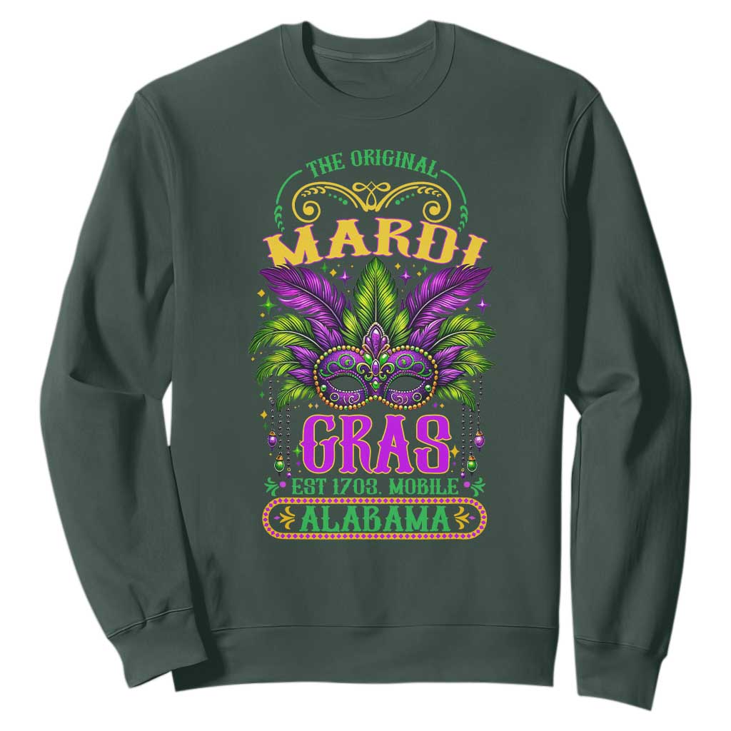 The Original Mardi Gras Mobile Alabama 1703 Sweatshirt TS09 Dark Forest Green Print Your Wear