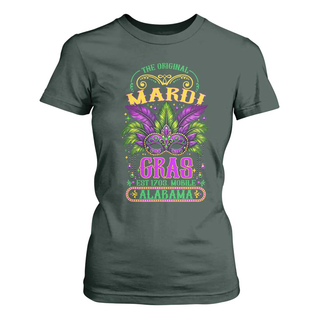 The Original Mardi Gras Mobile Alabama 1703 T Shirt For Women TS09 Dark Forest Green Print Your Wear