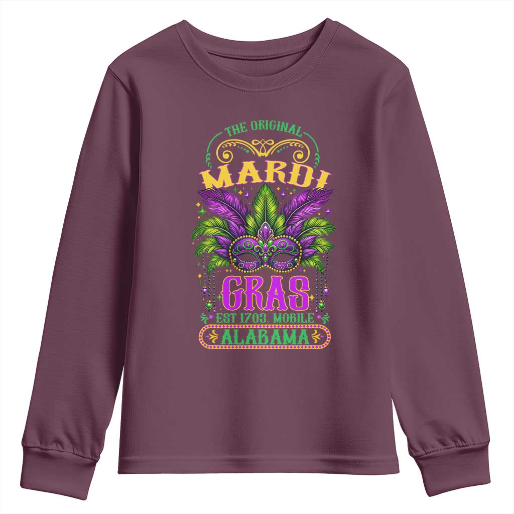 The Original Mardi Gras Mobile Alabama 1703 Youth Sweatshirt TS09 Maroon Print Your Wear