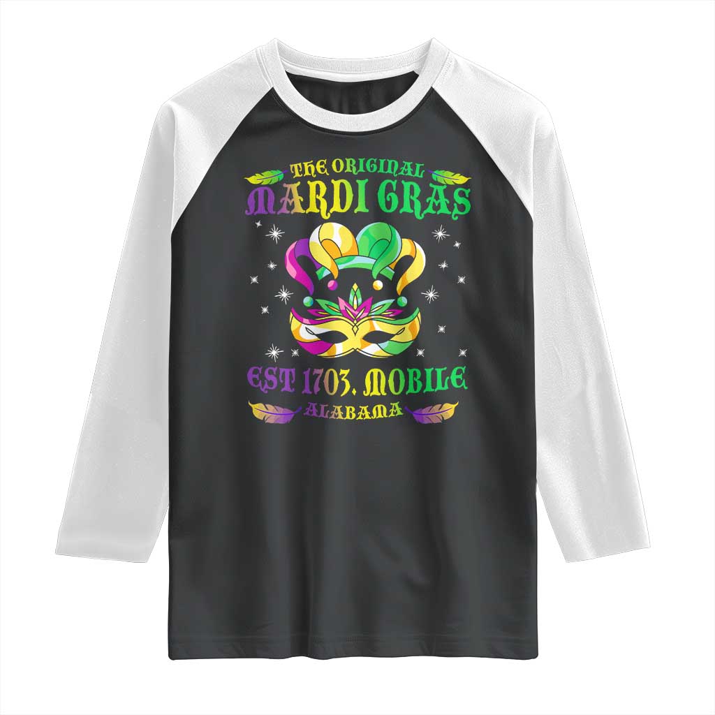 The Original Mardi Gras Raglan Shirt Mobile Alabama 1703 TS09 Black White Print Your Wear