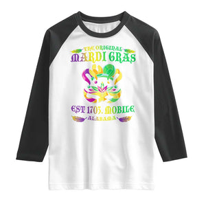 The Original Mardi Gras Raglan Shirt Mobile Alabama 1703 TS09 White Black Print Your Wear