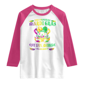 The Original Mardi Gras Raglan Shirt Mobile Alabama 1703 TS09 White Heliconia Print Your Wear