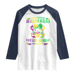 The Original Mardi Gras Raglan Shirt Mobile Alabama 1703 TS09 White Navy Print Your Wear