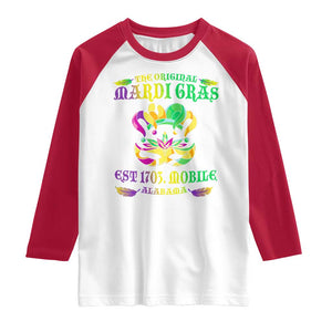 The Original Mardi Gras Raglan Shirt Mobile Alabama 1703 TS09 White Red Print Your Wear