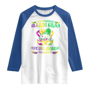 The Original Mardi Gras Raglan Shirt Mobile Alabama 1703 TS09 White Royal Print Your Wear