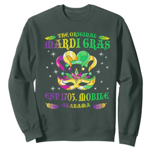 The Original Mardi Gras Sweatshirt Mobile Alabama 1703 TS09 Dark Forest Green Print Your Wear