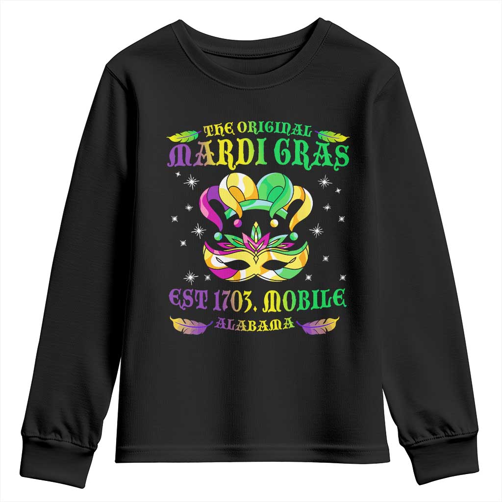 The Original Mardi Gras Youth Sweatshirt Mobile Alabama 1703 TS09 Black Print Your Wear
