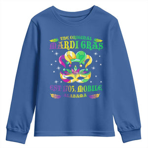 The Original Mardi Gras Youth Sweatshirt Mobile Alabama 1703 TS09 Royal Blue Print Your Wear