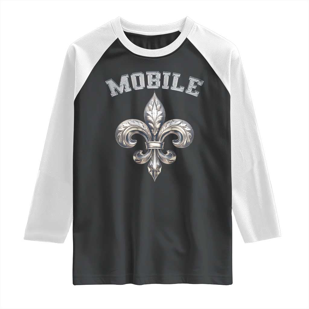 Mardi Gras Mobile Alabama Raglan Shirt TS09 Black White Print Your Wear