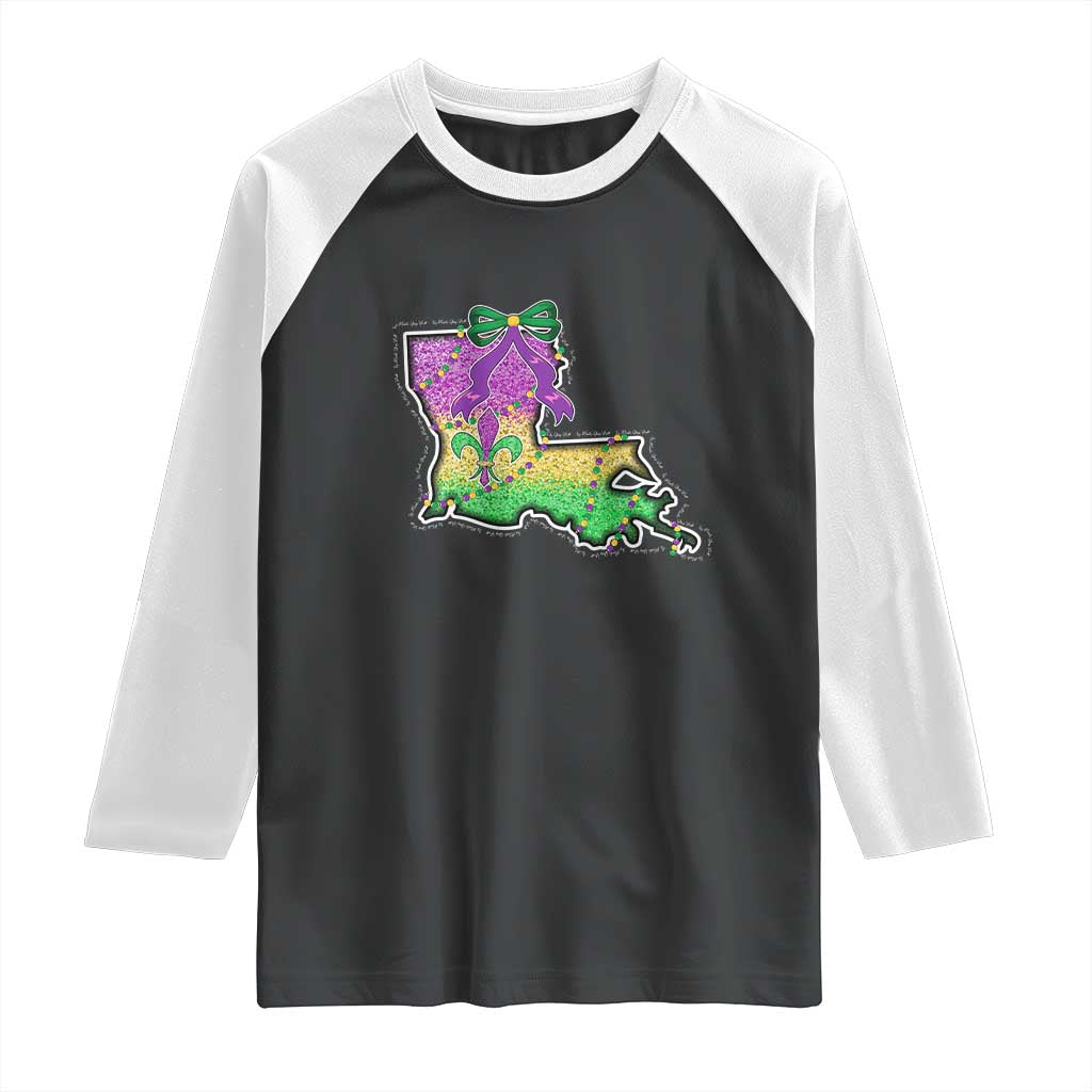 Louisiana Mardi Gras Coquette Raglan Shirt TS09 Black White Print Your Wear