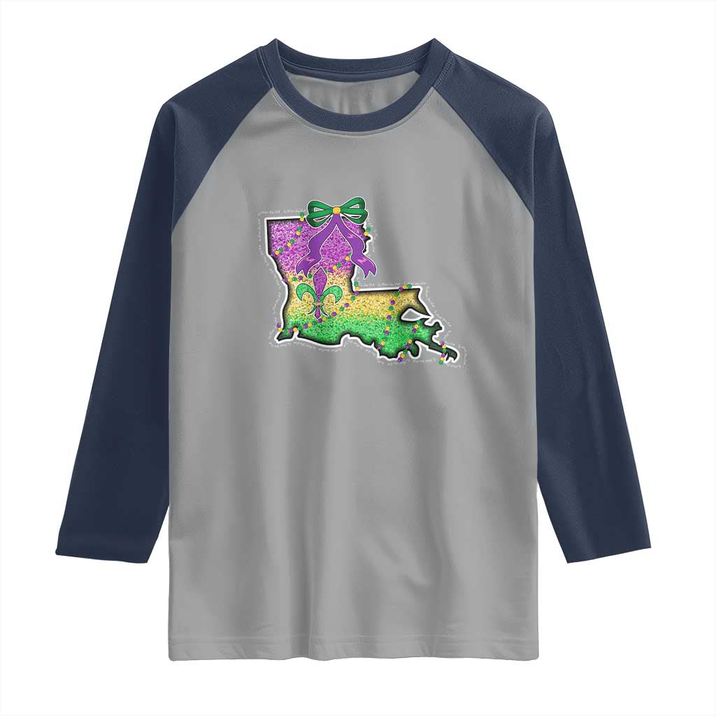 Louisiana Mardi Gras Coquette Raglan Shirt TS09 Sport Gray Navy Print Your Wear