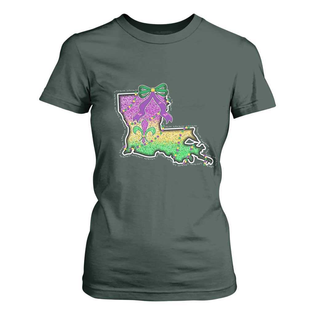 Louisiana Mardi Gras Coquette T Shirt For Women TS09 Dark Forest Green Print Your Wear