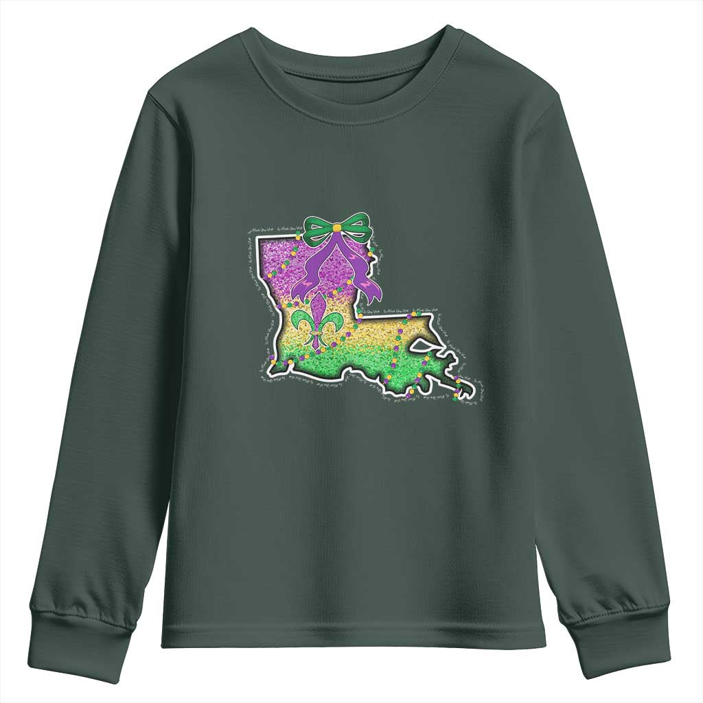 Louisiana Mardi Gras Coquette Youth Sweatshirt TS09 Dark Forest Green Print Your Wear