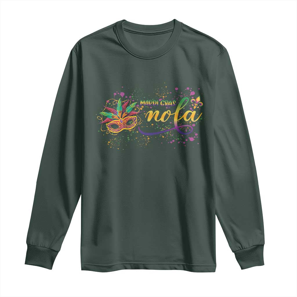 Mardi Gras Long Sleeve Shirt NOLA New Orleans Louisiana TS09 Dark Forest Green Print Your Wear