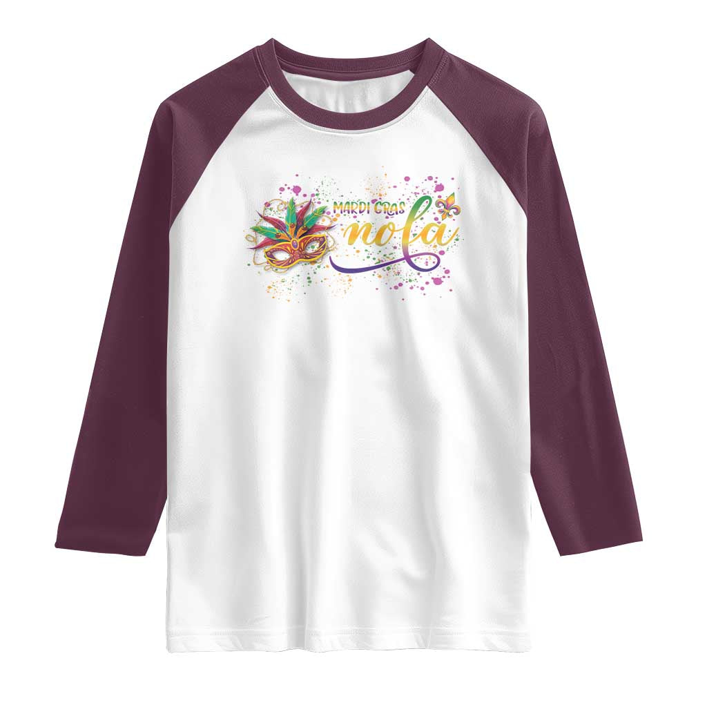 Mardi Gras Raglan Shirt NOLA New Orleans Louisiana TS09 White Maroon Print Your Wear
