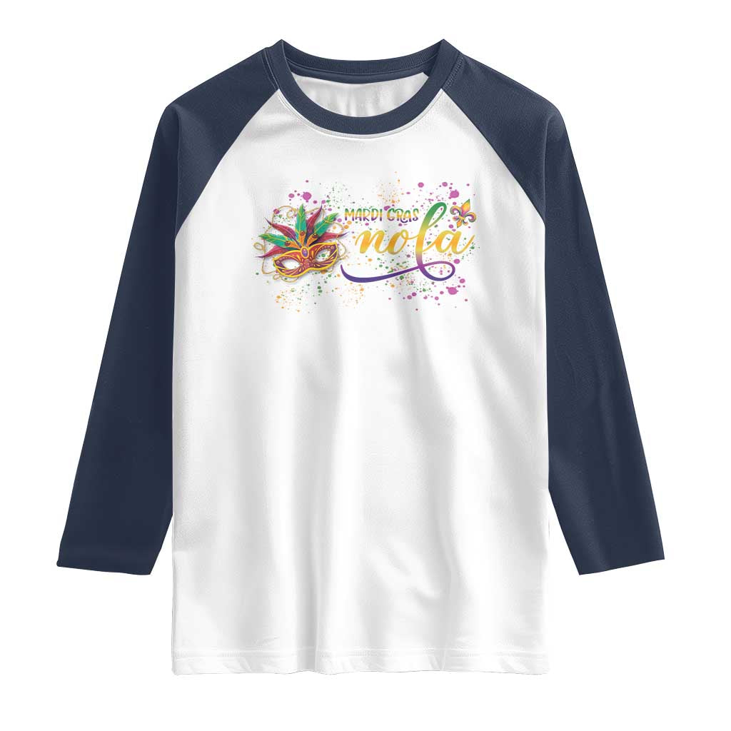 Mardi Gras Raglan Shirt NOLA New Orleans Louisiana TS09 White Navy Print Your Wear