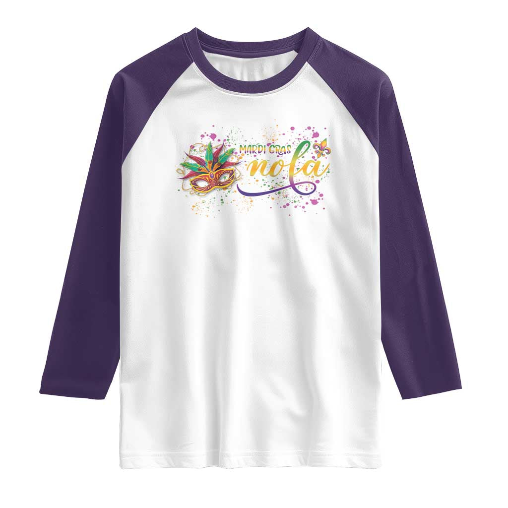 Mardi Gras Raglan Shirt NOLA New Orleans Louisiana TS09 White Purple Print Your Wear