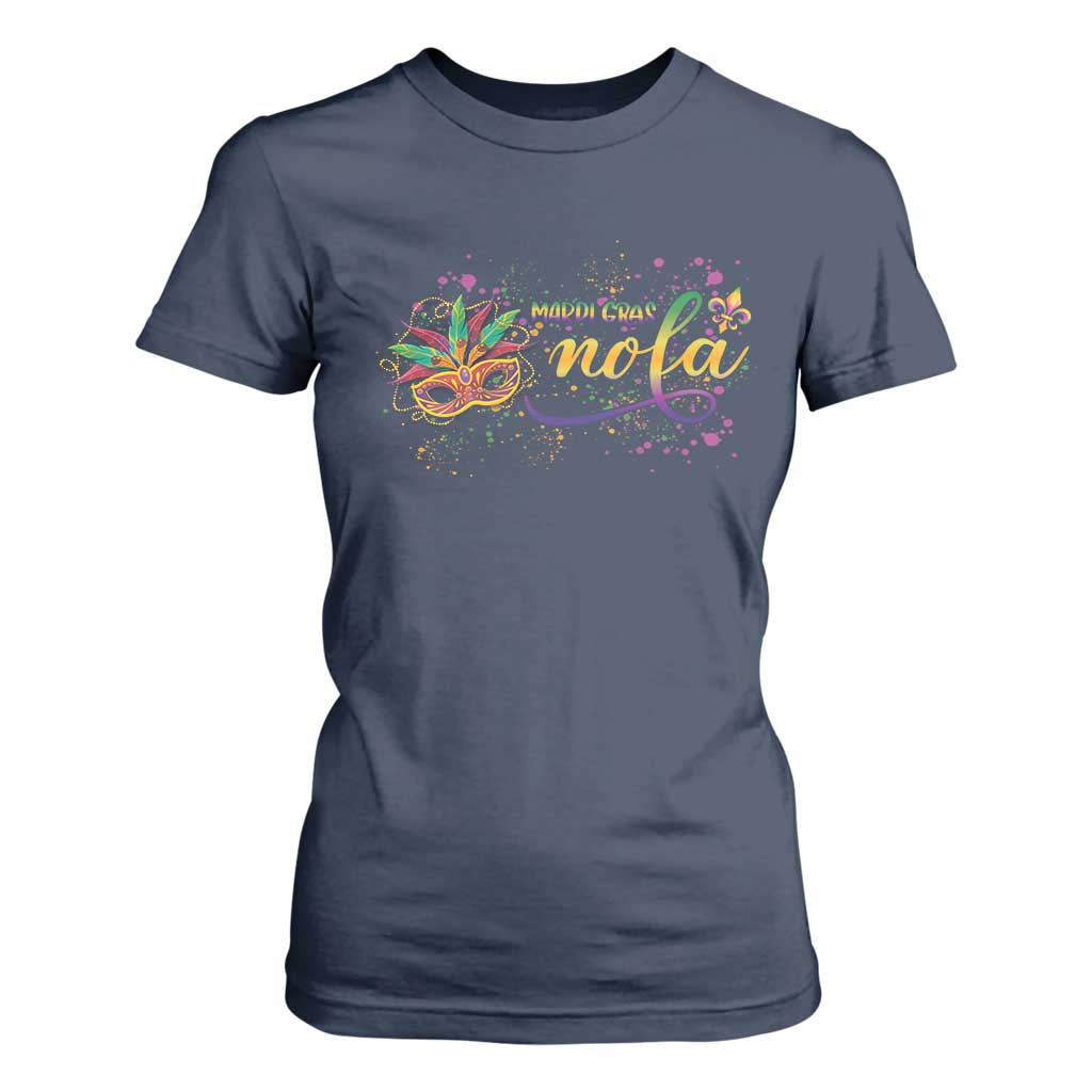 Mardi Gras T Shirt For Women NOLA New Orleans Louisiana TS09 Navy Print Your Wear