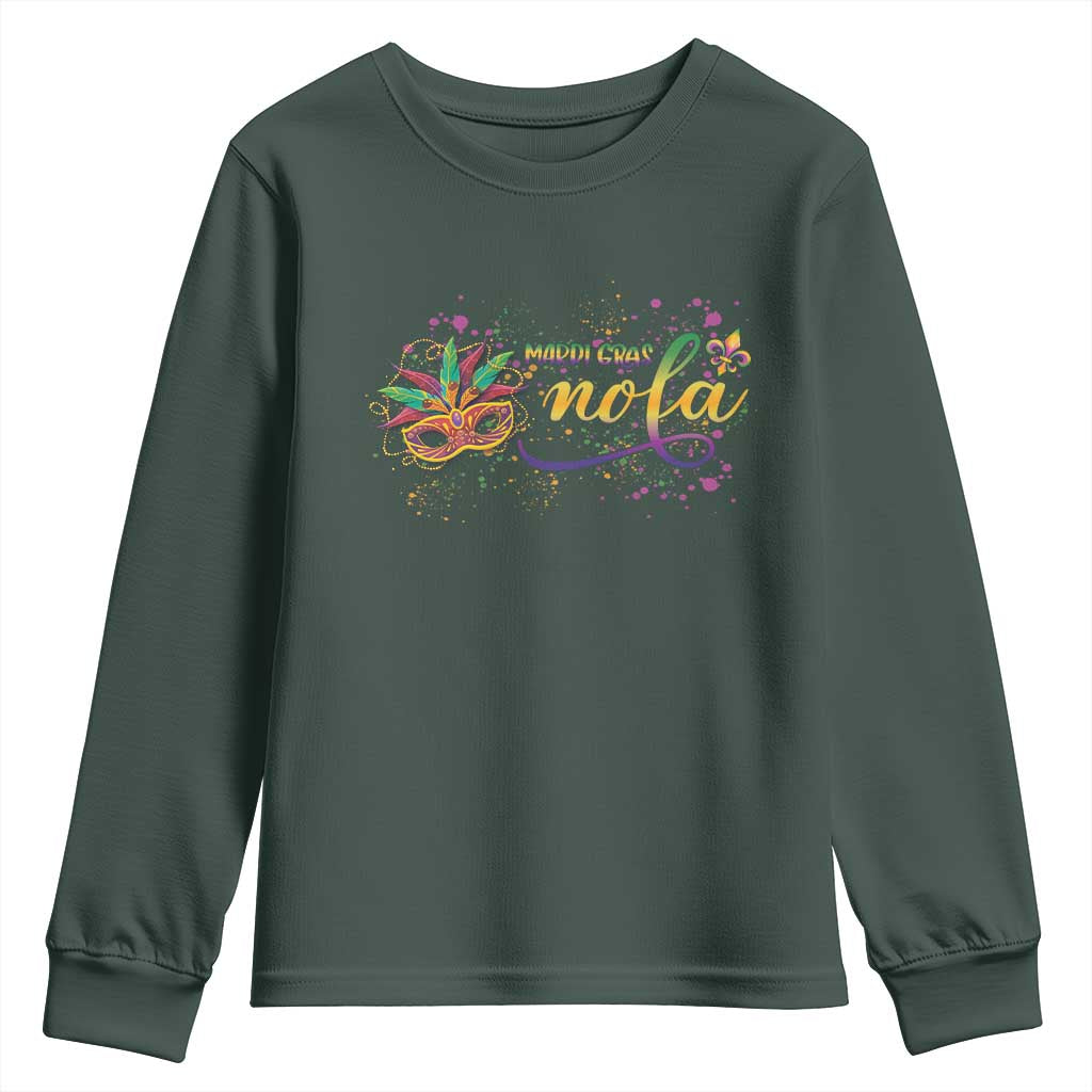 Mardi Gras Youth Sweatshirt NOLA New Orleans Louisiana TS09 Dark Forest Green Print Your Wear