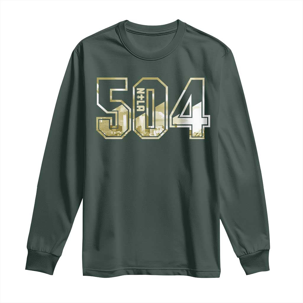 504 NOLA New Orleans Louisiana Long Sleeve Shirt TS09 Dark Forest Green Print Your Wear