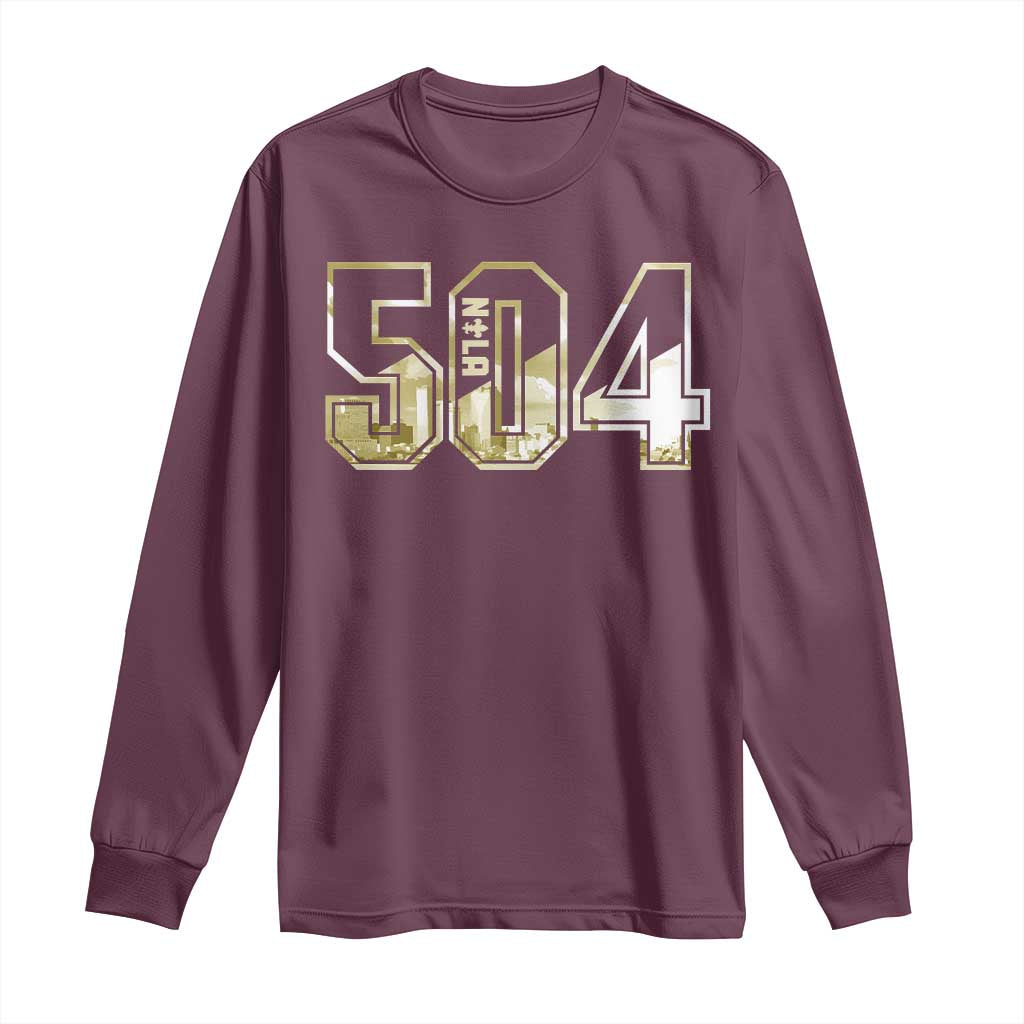 504 NOLA New Orleans Louisiana Long Sleeve Shirt TS09 Maroon Print Your Wear