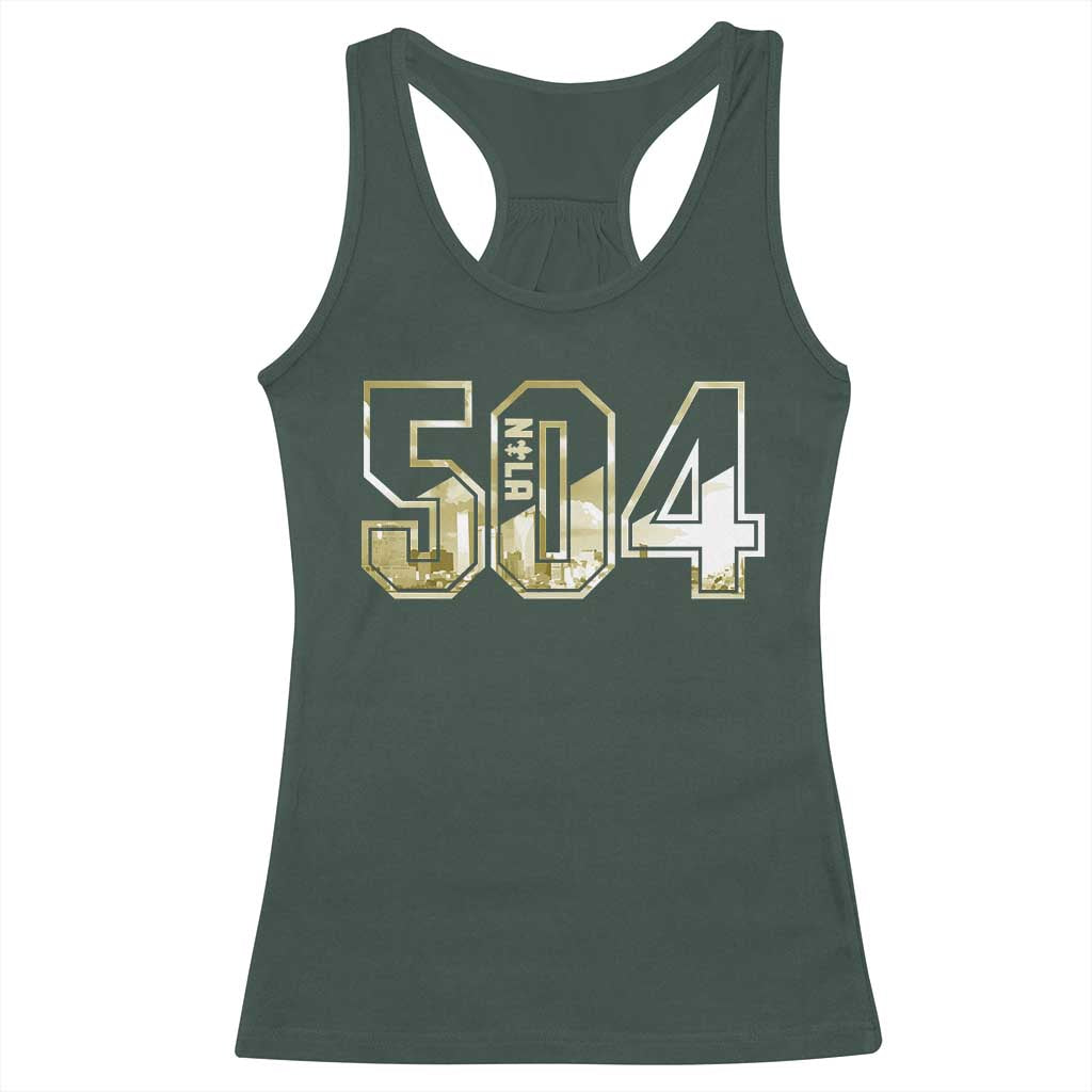 504 NOLA New Orleans Louisiana Racerback Tank Top TS09 Dark Forest Green Print Your Wear