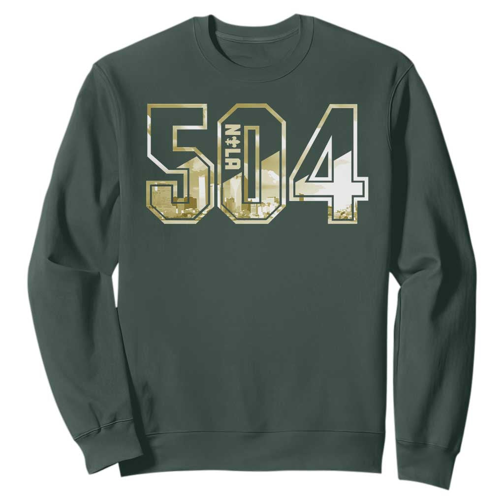 504 NOLA New Orleans Louisiana Sweatshirt TS09 Dark Forest Green Print Your Wear