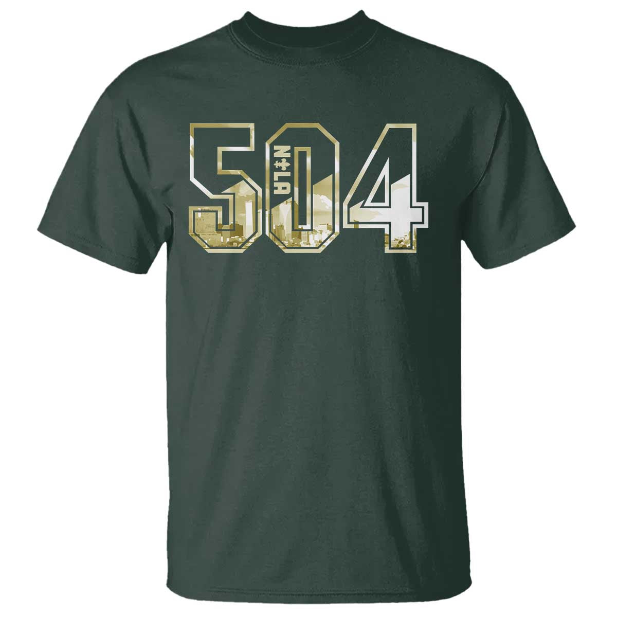 504 NOLA New Orleans Louisiana T Shirt TS09 Dark Forest Green Print Your Wear