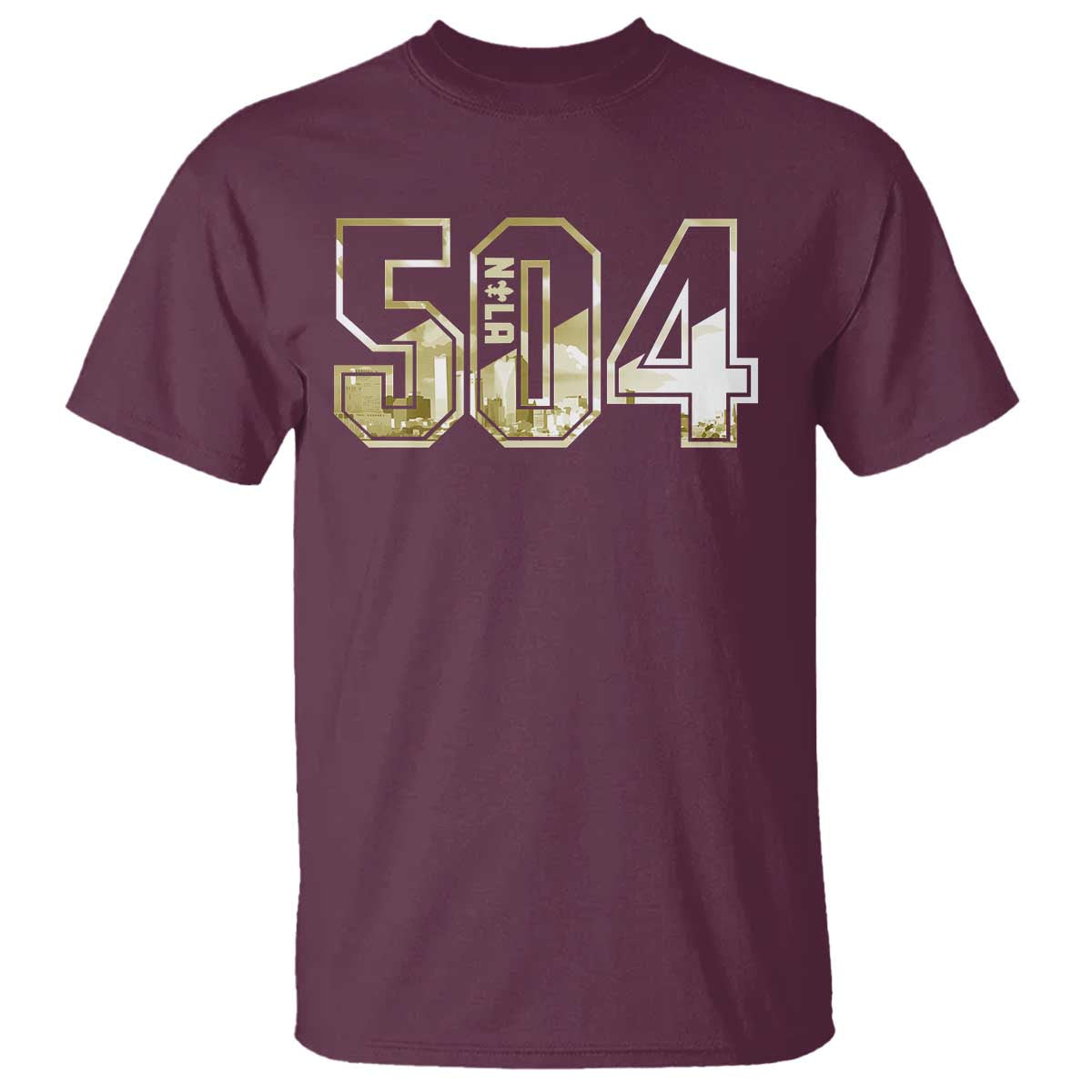 504 NOLA New Orleans Louisiana T Shirt TS09 Maroon Print Your Wear